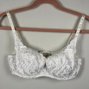Vintage Delicates White Cotton Blend Eyelet Push Up Bra Size 36C